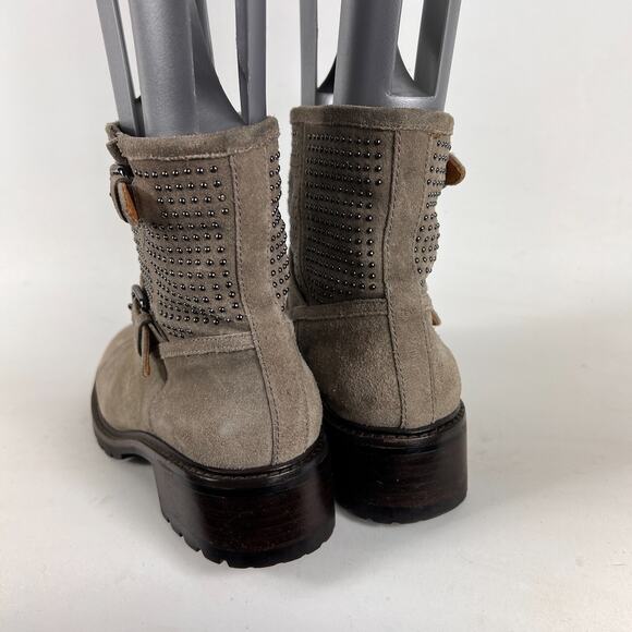 Coach Gates women's size 7.5 grey taupe suede bronze stud ankle moto booties - Picture 7 of 11